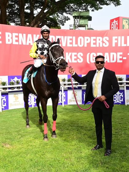 'Mayne Magic' once again in the winner's circle for The Dharmaprakasha L.S. Venkaji Rao Memorial Trophy.