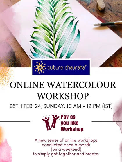 An announcement for our "Pay as you like" online watercolor workshop for the IST timezone.