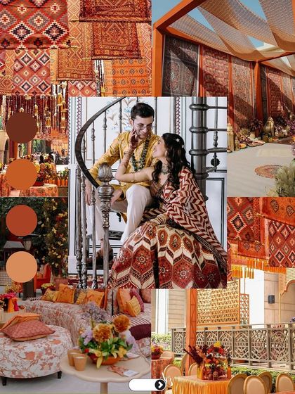 Another unique Haldi color palette: earthy rust and terracotta tones. This creates a warm, bohemian, and sophisticated atmosphere.