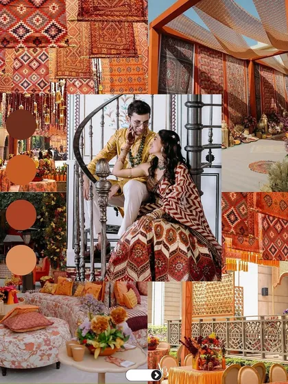 For a rustic and earthy Haldi vibe, this couple chose a palette of terracotta, mustard, and deep reds. The rich colors and traditional patterns created a warm and inviting celebration.