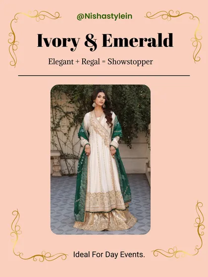 An example of a regal color combination: Ivory and Emerald. This pairing is elegant and ideal for day events, making you a showstopper.