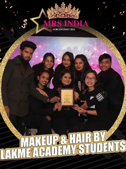 Our team with their well-earned award at Mrs. India Subcontinent 2024. This is a testament to their skill and the professional-level training they receive at our academy.