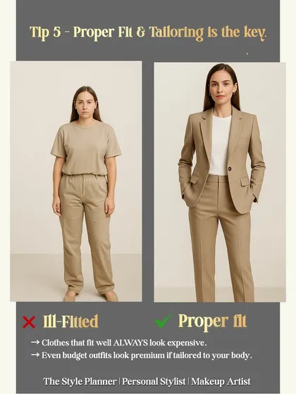 Tip 5: Proper fit and tailoring is the key. Clothes that fit you well will always look expensive. Even budget-friendly outfits can look premium when tailored to your body.