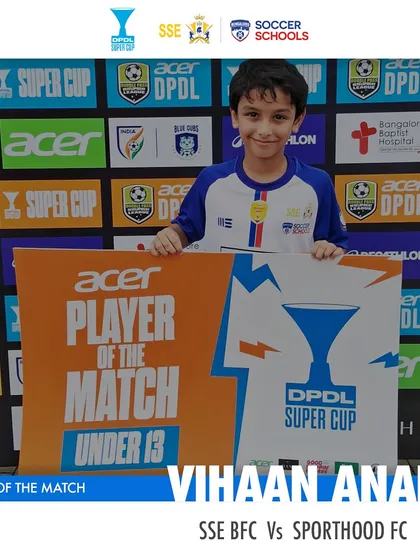 Vihaan Anand, another Player of the Match from our U13 squad at the DPDL Super Cup. These awards highlight the difference our players bring to the team.