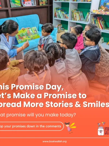 This Promise Day, we pledge to spread more stories and smiles. A volunteer reads to an attentive group of children, showcasing the simple yet profound impact of sharing a story.