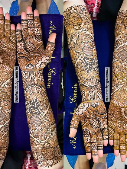 A beautiful bridal design with a mix of floral and geometric patterns. The coverage is full and the details are incredibly fine.