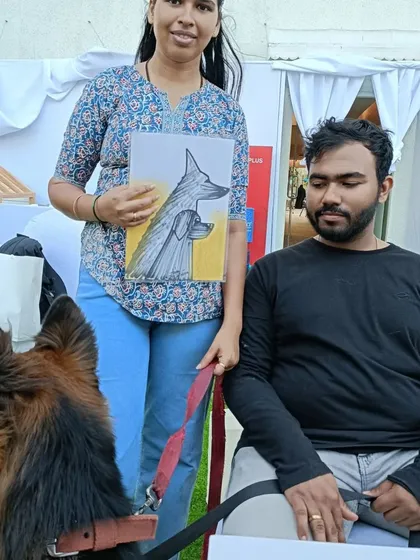 A guest with her German Shepherd and their unique, artistic portrait.