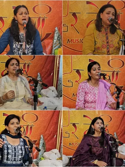 A collage of our female students who performed during the Guru Purnima event.