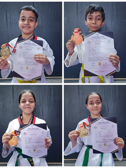 Four more champions from the Youth Cup Taekwondo Championship 2025, each proudly displaying their well-deserved medals and certificates.