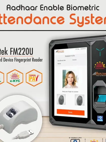 For government compliance or high-security needs, I install Aadhaar-enabled biometric attendance systems like the Startek FM220U. This device uses the Aadhaar database for identity verification.