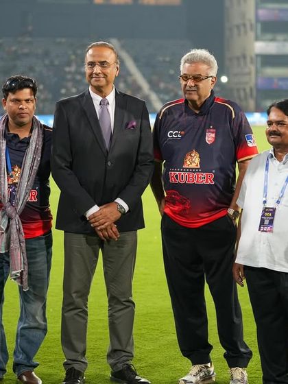 With cricket commentator Charu Sharma and other dignitaries at the CCL match. It was a fantastic event that brought smiles to the faces of many cricket fans.
