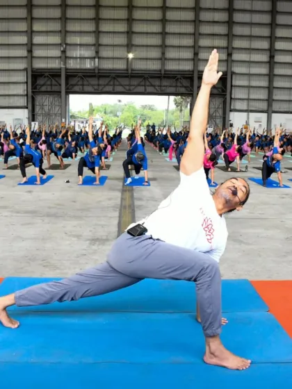 An instructor from my team leading a yoga session for over 1,000 naval officers at INS Rajali. We focus on asanas that build physical resilience and mental stamina, supporting the well-being of those who protect our nation.