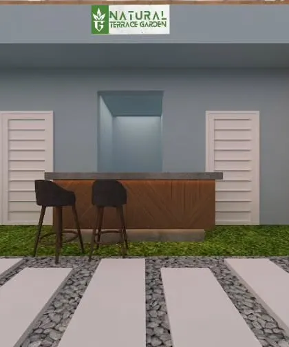 A simple yet functional bar concept, designed to be a pass-through window style for serving drinks to the garden area.