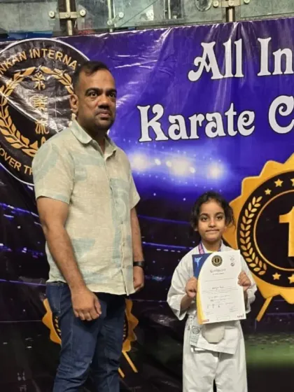 One of our youngest competitors at the All India Sanshinkan Karate Championship. We believe it's never too early to start building confidence and discipline.