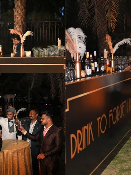 Guests dressed in 1920s attire enjoying the custom-designed bar. A successful themed event is one where guests feel inspired to participate.
