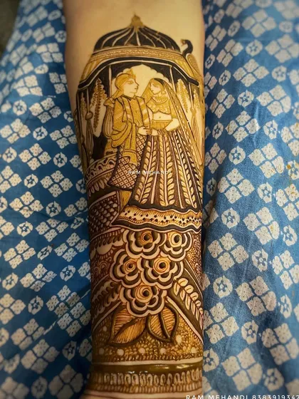 The same doli portrait, but with the henna paste applied. The dark, rich paste I use ensures a beautiful, long-lasting stain.