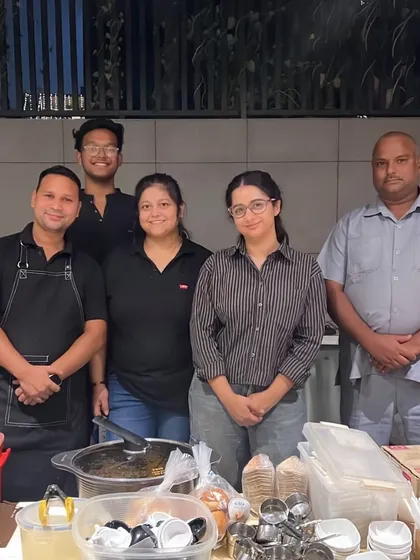 This is my team. We're a small group, but we put our hearts into every event. From early morning prep to late-night service, we work hard to bring warmth and delicious food to your celebrations. I'm so grateful for them.