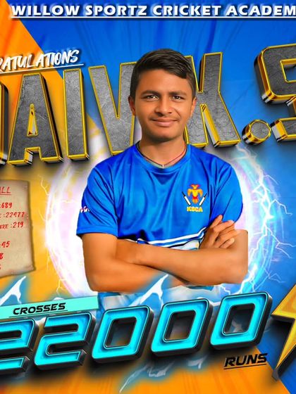 An incredible achievement for Daivik, crossing 22,000 career runs. This graphic celebrates his journey as a prolific run-scorer, developed right here at our academy.