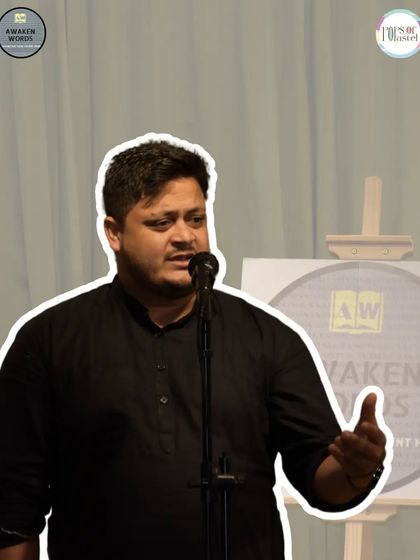 An artist passionately delivering his piece to a rapt audience.