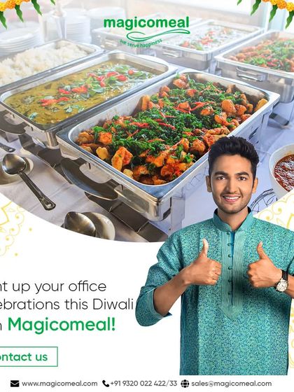 Light up your office celebrations with my catering service. This image, featuring a festive buffet spread, is an invitation to contact me to transform your workplace into a festival hub.