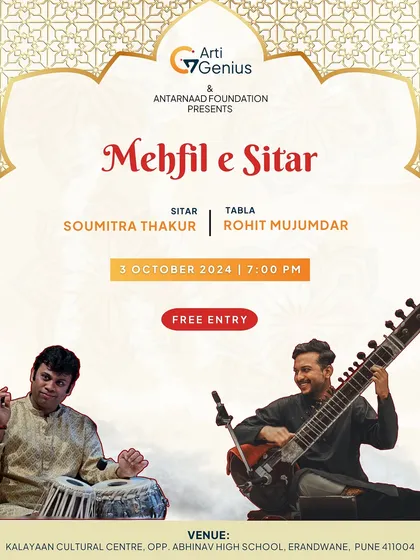 The official poster for "Mehfil e Sitar" in Pune. These events are a wonderful celebration of live Indian classical music.