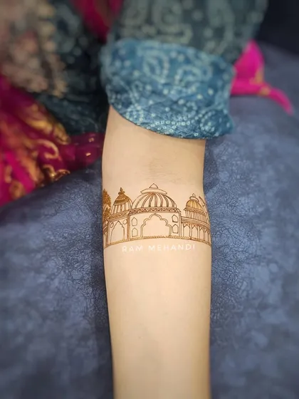 The initial outline of a Ram Mandir style temple. Architectural designs require precise lines to capture the structure correctly.