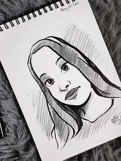 A clean and simple portrait caricature. The focus here is on the eyes and the gentle expression.