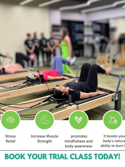 Prioritize your wellness with Pilates. This graphic highlights some of the key benefits, from stress relief to increased muscle strength.