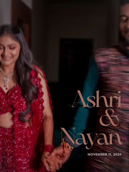 An artistic, motion-blur shot of the couple, Ashri and Nayan, creating a dreamy and cinematic feel for their Sangeet night announcement.
