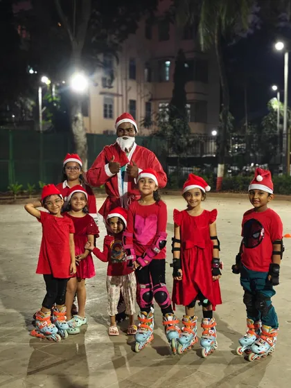 Ho, ho, ho. Santa traded his sleigh for skates to celebrate with our students at Budhwar Park.