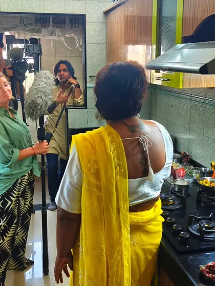 A behind-the-scenes shot from filming a documentary on Turmeric for French TV. Cooking has connected me with people from all over the world, and I'm so grateful for these opportunities.