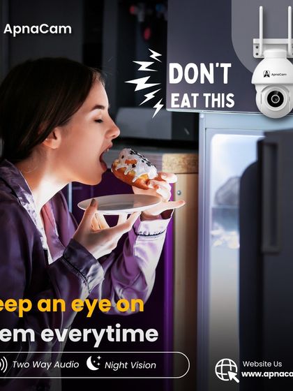 Keep an eye on them every time. This humorous ad shows how our outdoor camera's two-way audio and night vision can be used to stop late-night snacking.