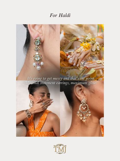 The Haldi ceremony is going to get messy, and that's the point. I recommend minimal statement earrings for maximum glow without the fuss.