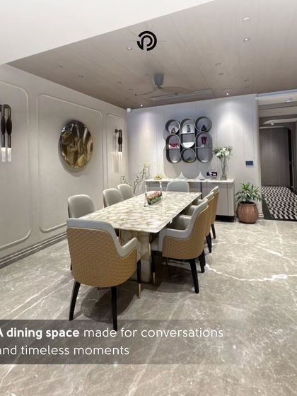 A dining space should be designed for conversations and timeless moments. In The Aura House, I used a statement marble-top table, comfortable upholstered chairs, and artistic wall decor to create an elegant setting for making memories.