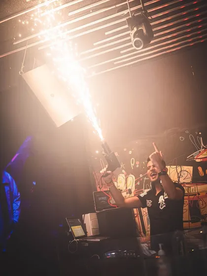 Firing up the party with a cold pyro gun at Club Barocks, Kolkata.