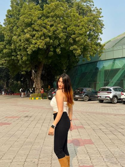 A back view of the tube top and boots outfit. This shows a different perspective and adds a bit of playfulness to the post.