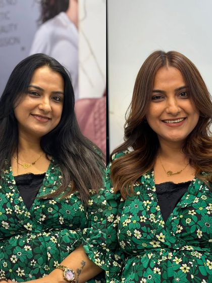 From dark roots and faded ends to a warm and inviting all-over caramel brown color. The result is healthy, glossy, and vibrant.