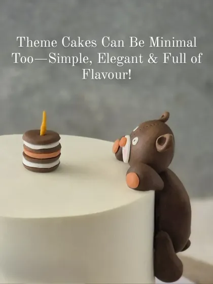 A close-up of the climbing teddy bear on the 40th birthday cake, showing how theme cakes can be minimal and elegant.