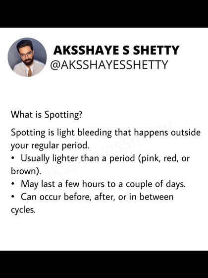 Spotting is light bleeding that happens outside your regular period. It's usually lighter in color (pink, red, or brown) and may last from a few hours to a couple of days. Understanding its causes is important for your health.