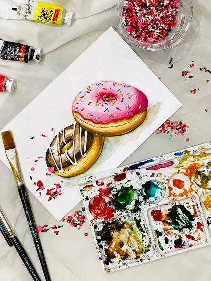 Who's hungry for some art? Painting these vibrant donuts is a fun project we tackle in my watercolor classes, focusing on techniques like shading and highlighting to make them look real.