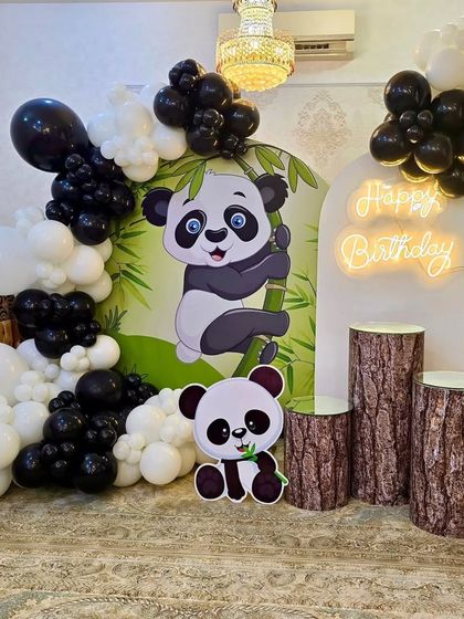 Another angle of the cute panda birthday setup, perfect for a party at home.