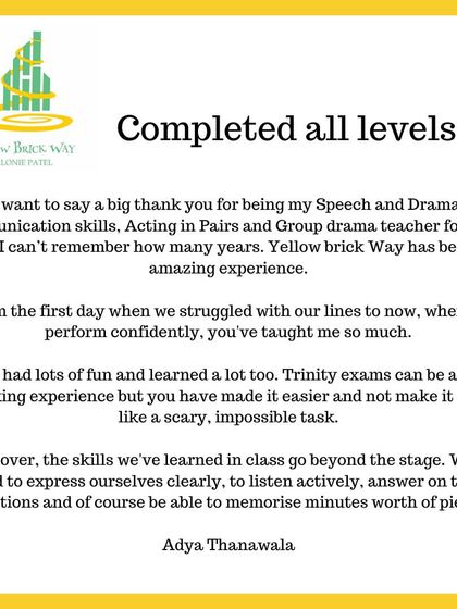 This student has taken nearly 20 exams with us, a true testament to her dedication. Her testimonial reflects on how the skills learned go beyond the stage, helping with memorization, active listening, and clear expression.