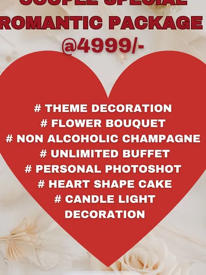 My Couple Special Romantic Package is perfect for birthdays or anniversaries. It includes private cabin decoration, an unlimited buffet, a personal photoshoot, a heart-shaped cake, and more for an intimate celebration.