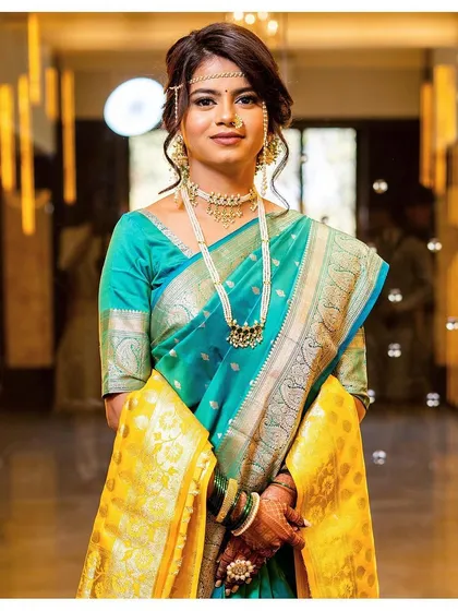Ashlesha, all pearled up and looking classic and elegant for her wedding rituals.