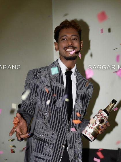 Sarang celebrates in our grey velvet tuxedo, redefining sophistication for any grand event. This look is about elevating special occasions with timeless craftsmanship.