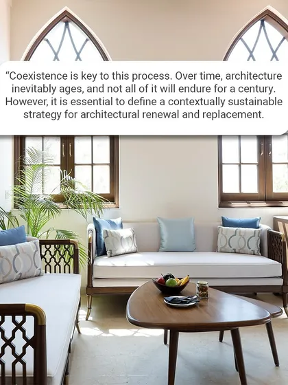 Coexistence is key to architectural renewal. At the Taj Yellow House, featured in Elle Decor, I focused on a contextually sustainable strategy, restoring an old villa to blend heritage with modern functionality for a timeless result.
