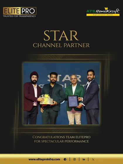 Our team being recognized as a 'Star Channel Partner' by ATS HomeKraft. This certificate of appreciation was for our significant contribution to the success of their Sanctuary 105 project.