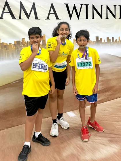 "I am a winner." Three of our athletes posing proudly with their medals after completing the juniorthon. Great effort from everyone.