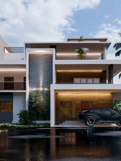 An identical view of the North Karnataka building in its landscape, highlighting the harmony between modern architecture and nature.