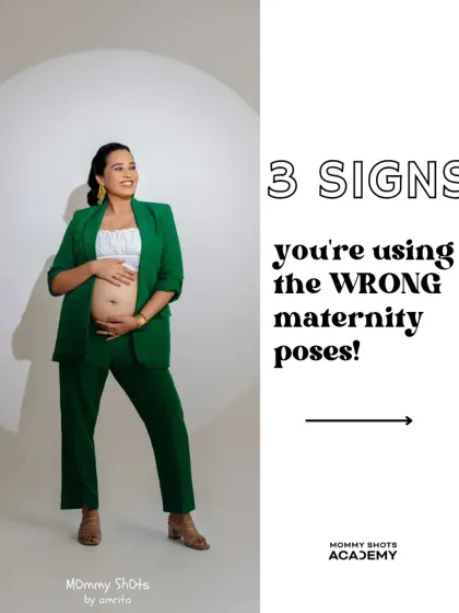 This graphic introduces a carousel on the common mistakes photographers make in maternity posing.